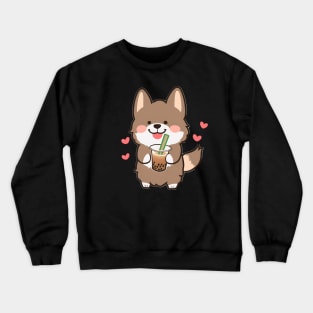 Dog Drinking Boba Tea Crewneck Sweatshirt